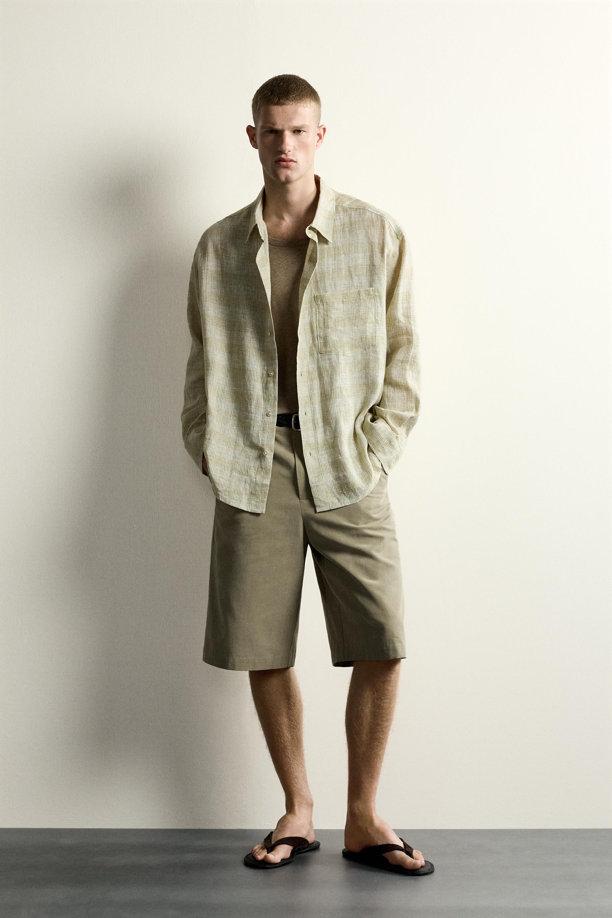 100% LINEN PLAID RELAXED FIT SHIRT